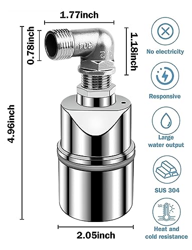 Miniatura 3 de Válvula De Flotador De 1 2 Pulgadas Para Tanque De Agua De Piscina - Válvula Automática De Control De Nivel De Agua - 304 De Acero Inoxidable Con Bajo Nivel De Agua Llenado Automático