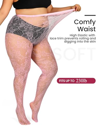 Image of Floral Lace Plus Size Tights High Waist Velvet Pantyhose Sunflower Fishnet Stockings Leggings