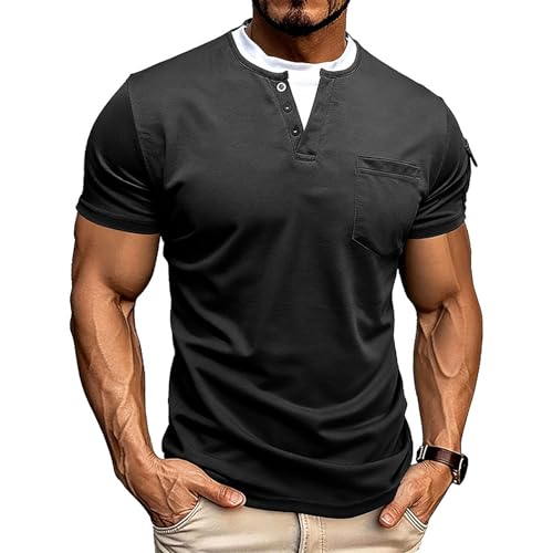Polo col grand-père pour homme t-shirt henley respirant en maille extensible taille S au XXL