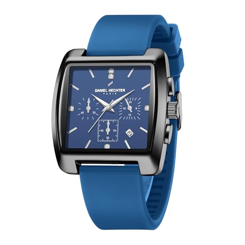 Image of Daniel Hechter Paris Alma Collection Watch for Men Premium Chronograph Watch Black Square Dial Silicone Strap, Multi-Function, Date Display Luxury