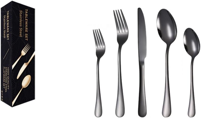 30 Pieces Premium Stainless Steel Flatware Set for 6, Ergonomic and Modern Design Cutlery Set, Mirror Polished, Dishwasher Safe (30, Titanium black)