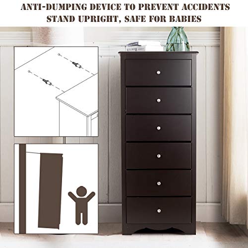 Giantex 6 Drawer Chest Wooden Dresser Clothes Organizer Bedroom, Hallway, Entryway Furniture Tall Storage Cabinet (Brown) #TOP3