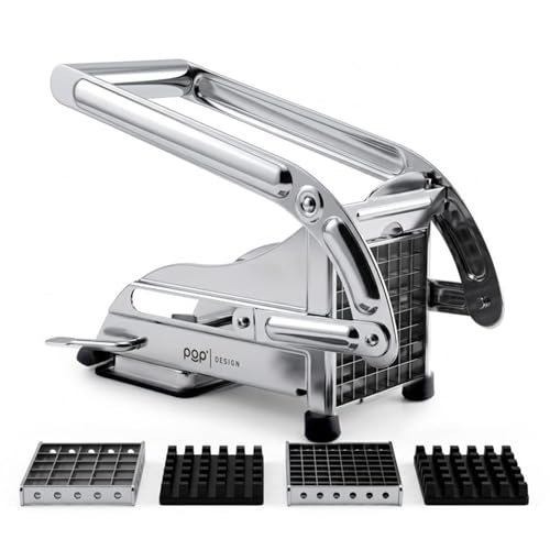 POP AirFry Mate, Stainless Steel French Fry Cutter, Commercial Grade Vegetable and Potato Slicer, Includes 2 Blade Size Cutter Options and No-Slip Suction Base, Perfect for Air Fryer Food Preparation
