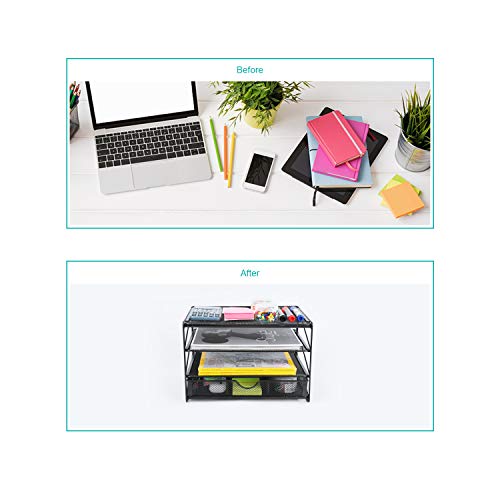 Veesun Paper Letter Tray Organizer, Mesh Desk File Organizer with 3 Tier Shelf Sorter with Drawer,Black - Thumbnail 4