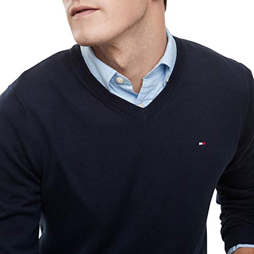 Tommy Hilfiger Men's Cotton V Neck Sweater, Navy2