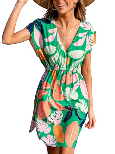 CUPSHE Women's Swimsuit Coverup Dress Short Sleeve Casual Summer Printed Beach Cover Ups Sundress