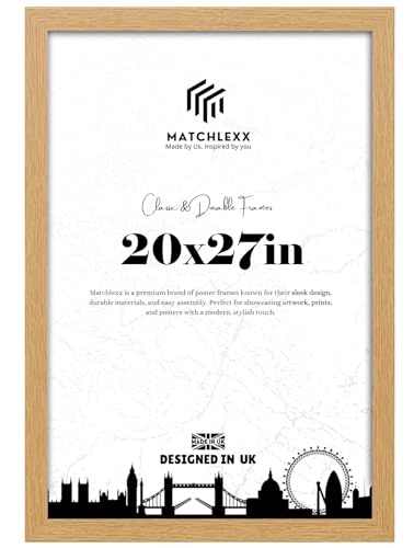 MatchLexx® Stunning Large 27 x 20 Square Edge Poster frame (68.58x50.80 cm) | Picture Art Gallery Painting Photo Collage Jigsaw Puzzle Frames | Portrait & Landscape (oak)