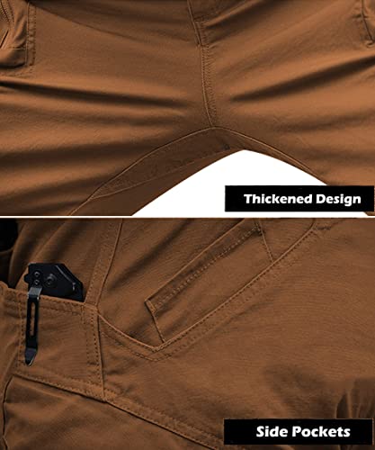 Susclude Mens Stretch Military Pants Ripstop Cargo Pants Lightweight Outdoor Work Trousers With Zipper Pockets Brown 34Wx32L #TOP5