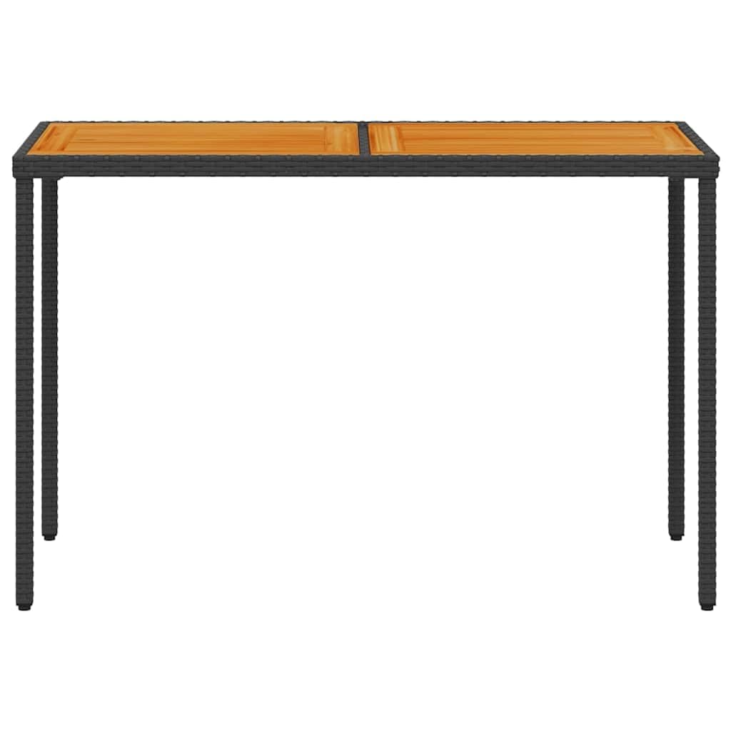 Stół ogrodowy z blatem z drewna akacjowego, 115 x 54 x 74 cm, stabilna rama z polirattanu, odporna na warunki atmosferyczne i promieniowanie UV, idealny jako stół balkonowy, taras lub stół