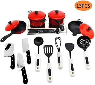 Bebester Child Cooking Toy, 13Pcs Kitchen Play Sets Kitchen Cooking Role Play Toys Cooking Food Utensils Pans Pots Dishes Cookware Supplies Pretend Play Cooking Tools Plastic