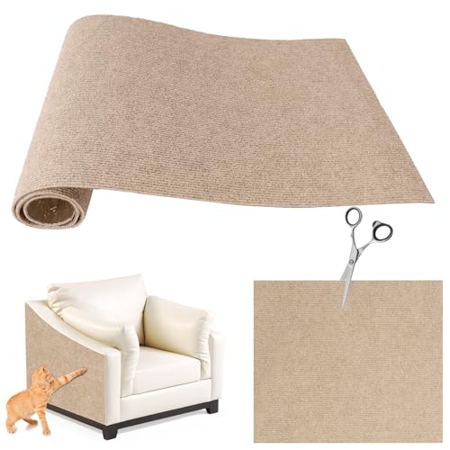 FaAmour 40x200cm Self Adhesive Cat Scratching Mat,Wall Mounted Anti Scratch for Cat Climbing Wall,Furniture Scratch Protector Pad Ideal for Floors, Sofas, (Khaki)