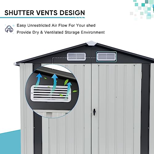 Verano Garden 6x4 FT Outdoor Storage Shed, Galvanized Steel Metal Garden Shed, Double Door W/Lock, Outdoor Storage Tool House for Backyard, Patio, Lawn