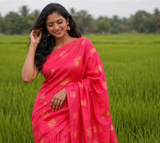 Borderless Kanchipuram Soft Silk Saree Dual Grape Violet n Rani Pink Intricate Pallu product image 5