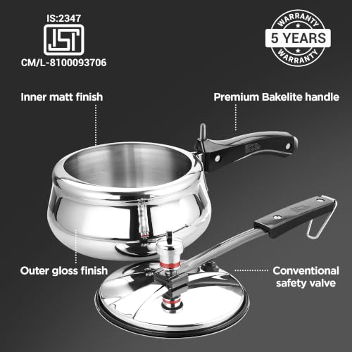 Image of Milton Pro cook Triply Stainless Steel Royal Curve Inner Lid Pressure Cooker 3 Litre | Induction & Gas Stove Compatible| Even Heat, Healthy Cooking | Safe & Durable, ISI Certified, 5Y Warranty, Silver