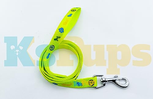 Image of 15mm Soft Printed Dog Collar and Leash Set I Puppy Printed, Adjustable Nylon Collar with Leash I for Small and Medium Dogs (Yellow)