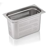 WAS 7113 200 Serie 71 Chromnickelstahl Gastronormbehälter mit Stapelrand, Boden & Seitenlochung, 1/3 GN, 325mm x 176mm x 200mm