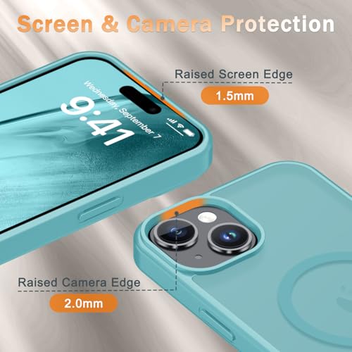 Image of for iPhone 15 Plus Case, iPhone 14 Plus Case, Matte Magnetic Phone Cover with 1 Screen Protector [Support for MagSafe] [Shockproof Military Grade Protection] Translucent Frosted Back, Light Blue