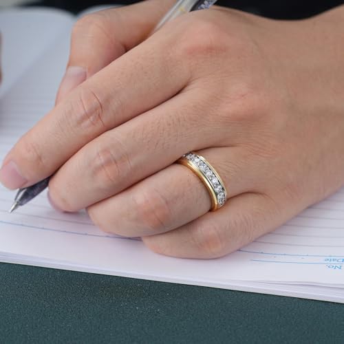 Mens Moissanite Wedding Band 925 Sterling Silver Rings For Men 14K White Gold Plated 1ct D Color VVS1 Clarity Brilliant Lab Created Stone 9 Round Cut Engagement Rings For Him Size 7-144