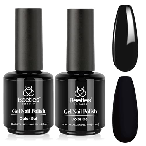 Image of Beetles Black Gel Polish 2Pcs 0.51Fl.OZ Pure Black Gel Nail Polish Set 15ml Dark Base Color Soak Off Uv Nail Lamp Art Manicure DIY Design Gift for Women Long Nights Collection