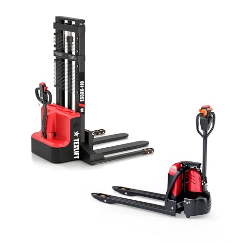 Image of Electric Pallet Stacker & Electric Pallet Jack Combo - 3300 lb Capacity, 118″ Lift Compact Walkie Stacker + 48″x27 Fork Electric Pallet Truck, Battery Powered Warehouse Equipment