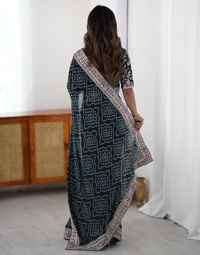 Image of SIRIL Women's Georgette Bandhani Printed Saree with Unstitched Blouse Piece