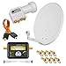 Produktbild HD Digital SAT Anlage 60cm Spiegel Schüssel Hellgrau Stahl + Quad LNB Weiß 4 Teilnehmer zum Empfang von DVB-S/S2 Full HD 3D Ultra HD (UHD) Signale + Sat-Finder + Fensterdurchführung + F-Stecker