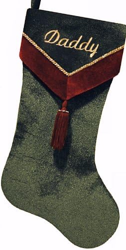 Personalized Christmas Stockings Green Velvet : Burgundy Trim and Tassel