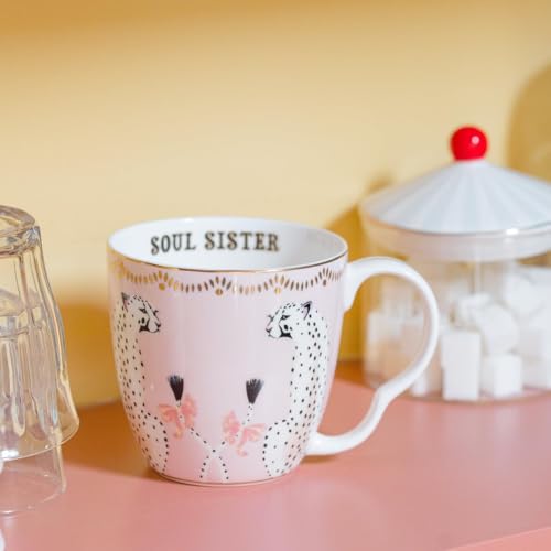 Image of YVONNE ELLEN Soul Sister Large Mug | Ceramic Coffee Mug, Tea Mug & Coffee Cup, Tea Cup, Pink Mug, Bone China Mug for Tea & Coffee, Cups and Mugs Set of 1 | 13.5 x 10 cm | 500ml