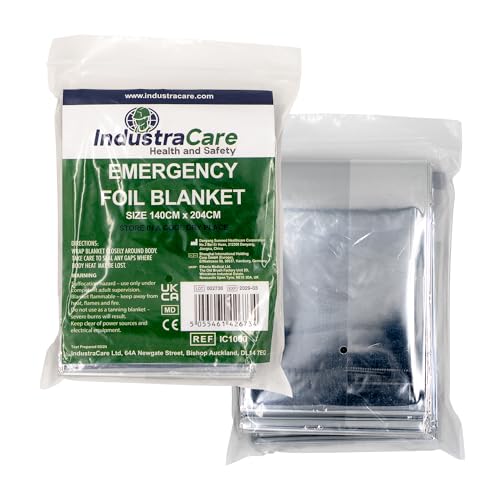 IndustraCare 6 PACK Compact Emergency Thermal Silver Foil Blanket, ideal for camping & survival – 140cm x 204cm