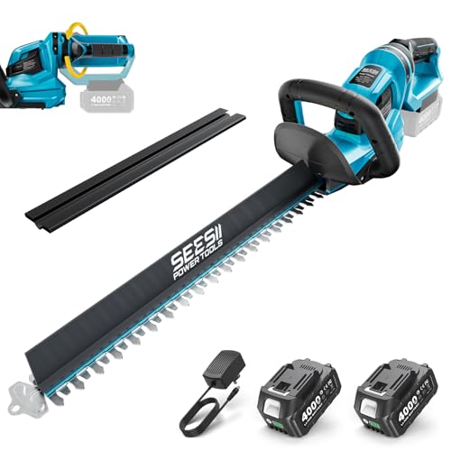SEESII 22" Cordless Hedge Trimmer: 20V Electric Bush Trimmer with Debris Collector, 2 Pcs 4000mAh Batteries, Dual-Action Blade, 3/4" Blade Gap, Rotatable Handle, Handheld Shrub Hedge Clipper