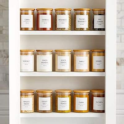Talented Kitchen 184 Spice Labels & Stickers for Herbs - Water-Resistant Preprinted White Jar Labels for Pantry Organization, Minimalist Black Text, Numbers & Dates