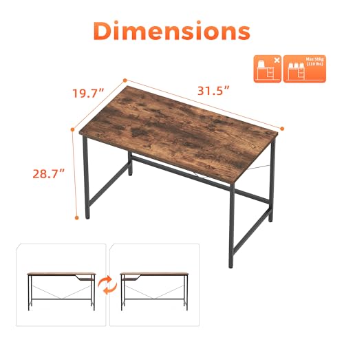 Image of Mericonia 32x20 Inch Computer Desk, 0.6 inch Thick Small Office Table | Modern Simple Style, Small Study & Writing Table for Home Bedroom Work, Brown