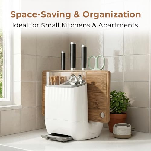 Image of HomeEssentials Kitchen Countertop Organizer - Knife Stand, Spoon Rest, and Chopping Board Holder - Rust-Proof Cutlery Drying Rack & Utensil Storage Caddy with Water Drip Tray