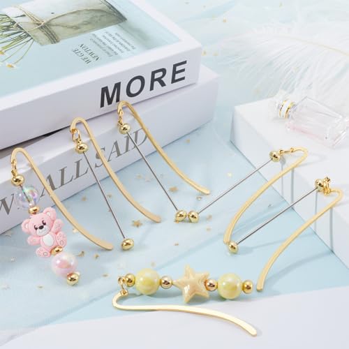 SUNNYCLUE 1 Box 6Pcs Metal Blank Bookmark Beadable Bookmarks with Bar Gold Bookmark Hooks Bulk Alloy hook Bookmark Beading Metal Bookmarks for Teacher Student Office Gift Women DIY Craft Supplies - Image 4