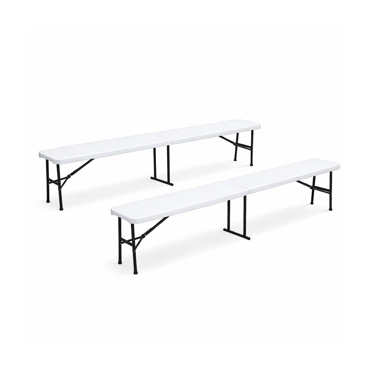 Lot de 2 Bancs de Jardin Pliables Blancs 180 x 28 x 43.5H cm Banc Exterieur Interieur Camping Réception