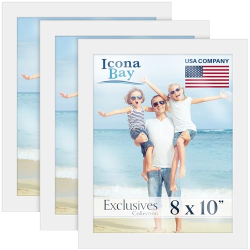 Icona Bay - 8x10 Picture Frames - White, 3 Pack - Sturdy Engineered Wood Photo Frames - Sleek Design, Table Top or Wall Mount - Exclusives Collection