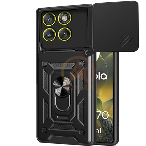 Image of Armor Bumper Back Cover Case for Moto Edge 70 5G Rotating Camera Cover, Ring Holder & Kickstand | Heavy Duty & 360 Degree Protection Moto Edge 70 5G Back Cover (Black)