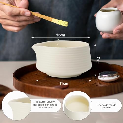Miniatura 2 de Vqbkho Tazón Matcha De Cerámica Matcha 500 Ml Juego De Té Taza Para Té Cocina Latte Familia Amigo Blanco