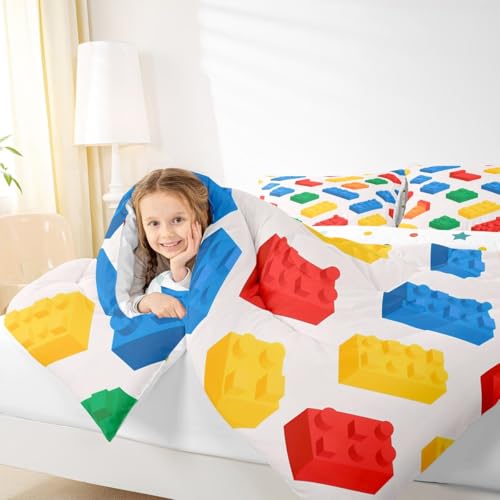 Image of Feelyou Building Blocks Gaming Toy Comforter Set Twin Size Kids Boys Girls | Teens Brick Colorful Duvet Set Room Decor 2Pcs Warm Cozy Breathable Lightweight All Season