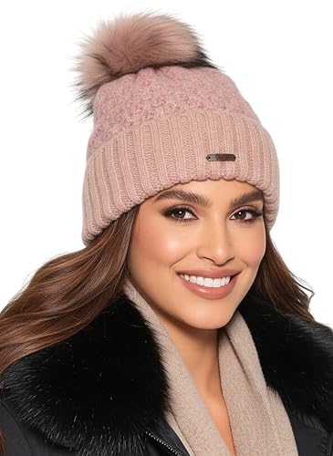Bonnet tricoté à fleurs pour sorties en montagne et promenades d'hiver urbaines avec pompon