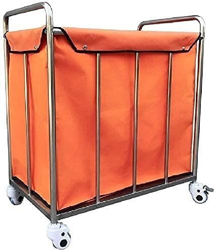 DFEDHF Movable Trolleys Laundry Basket Laundry Sorter Cart Large Rolling Stainless Steel Heavy Duty Laundry Hamper Trolley for Home Hotel Clothes Storage/Orange(Orange)