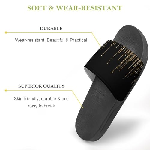 Black Gold Sparkly Glitter Fringe Womens Slide Sandals Non Slip Summer House Slippers for Girls Slip-on Flip Flops3