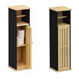 Ma Maison Mobile Porta Carta Igienica da Terra 18X18X75h CM - con Anta, Ripiani, in Legno MDF, Autoportante, Dispenser per Rotolo, Bagno - Colore (Nero)