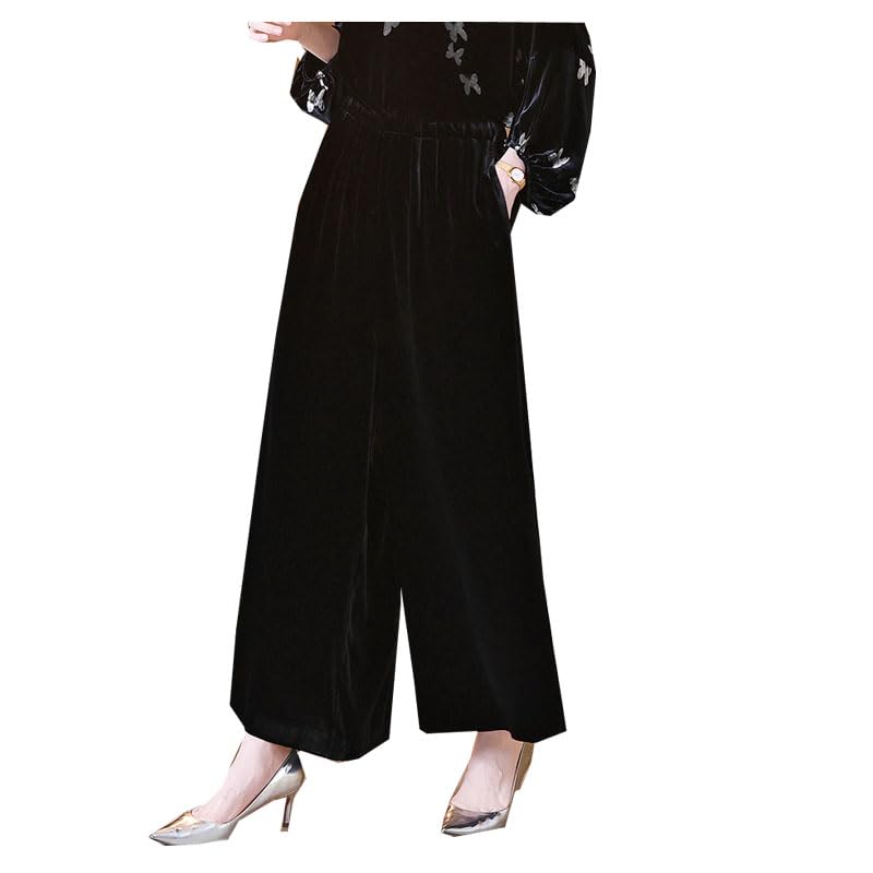 Womens Silk Velvet Wide Leg Pants Spring and Autumn Pants