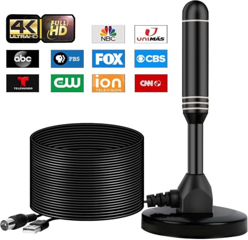 Image of Indoor TV Antenna with 2 Signal Boosters & 32FT Cable - Digital Antenna for Smart TV, Magnetic Base, Supports 4K 1080p - Dual Amplifiers for Long Range Reception of Local Channels(Off-White)