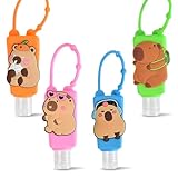 Refillable Travel Bottles Containers, 4 Pack Hand Sanitizer Travel Size Holder with Empty Silicone Bottles Case Keychain Carrier, Leak Proof Portable Bottle for Liquid Soap, Lotion (Capybara)