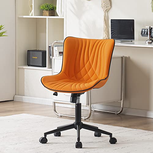 Younike Office Chair, Armless Desk Chair With Wheels, Home Office Computer Task Chairs, Modern Faux Leather Padded Vanity Chair, Ergonomic Adjustable Swivel Rolling Chair With Back, Orange #TOP23
