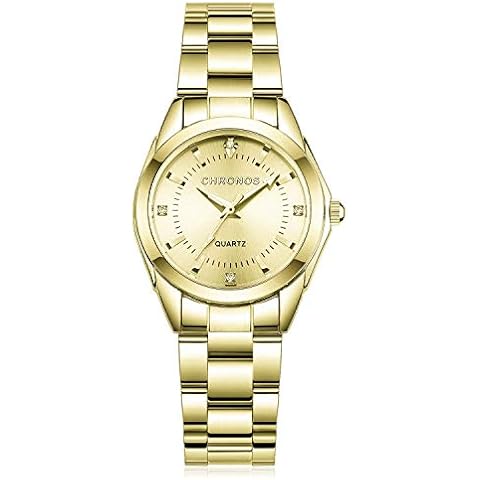 Women Lady Gold Watch Dress Analog Quartz Watch with Stainless Steel Band, Simple Design Easy Reader Wrist Casual Fashion Waterproof Water Rsistant Watches Luminous Noctilucent Wristwatch - Best GIF Cover