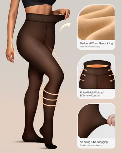 Image of OEAK Womens Fleece Lined Tights Sheer Fake Translucent Pantyhose Thermal Tights High Waisted Footed Leggings