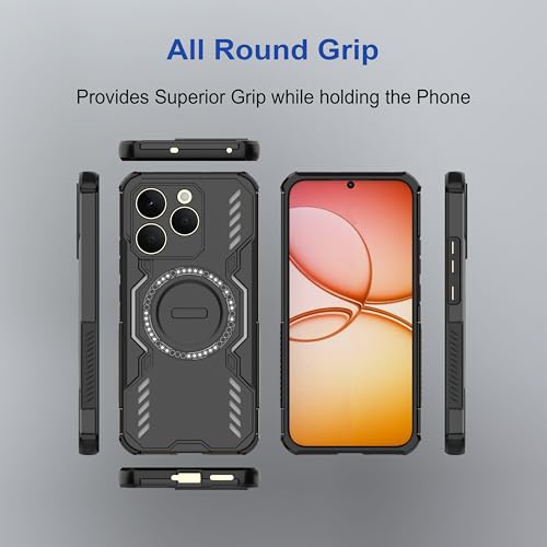 Image of amazon basics Back Case Cover for Realme 15T 5G | Magnetic Case with Built-in Metal Ring | Supports MagSafe Charger, Wallet & Car Mount | Shockproof Hybrid PC + TPU | Black